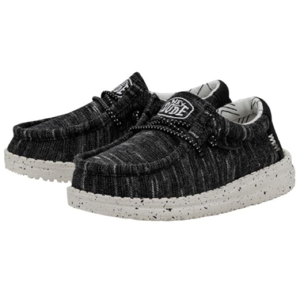 Hey Dude Wally Youth Stretch Black Charcoal Slip-On Shoes | Y3